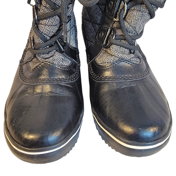 JBU by Jambu Black Herringbone Lorna Encore Faux Fur Tall Lace Up Snow Boot 6.5 - Picture 2 of 10